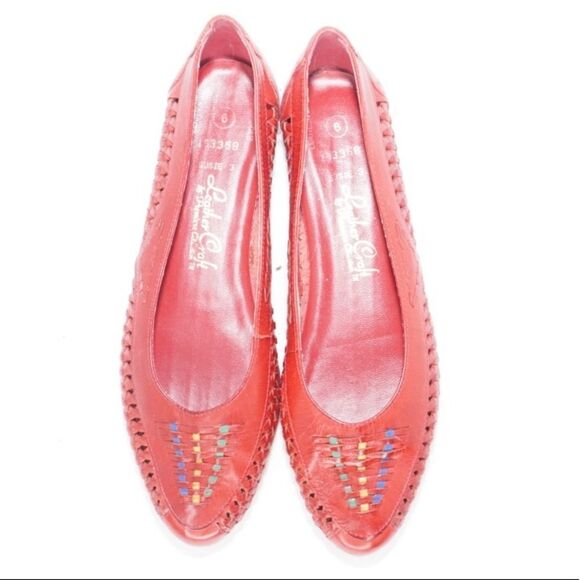 Vintage Leather Craft Susie 3 Woven Leather Almond Toe Flats in Red, Size 6 - Picture 2 of 10